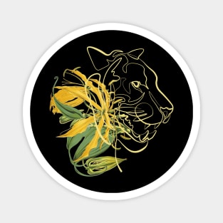 Yellow Lily Line Art Tiger Head Magnet